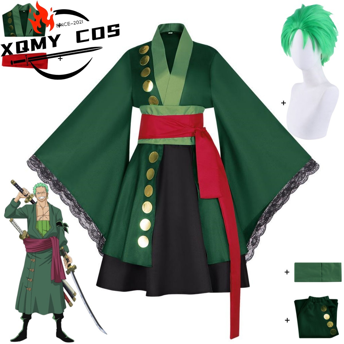 Anime Zoro Cosplay Female - XqAnime Roronoa Zoro Costume Cosplay Wano